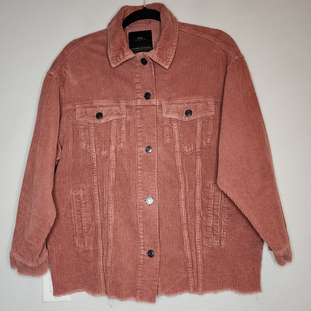 Zara‎ Dusty Pink Corduroy Jacket Shacket Button Front Cotton Size Large